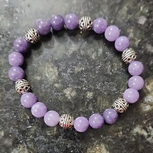 Handmade Lavender Chalcedony Beaded Bracelet with Antique Silver Accents.